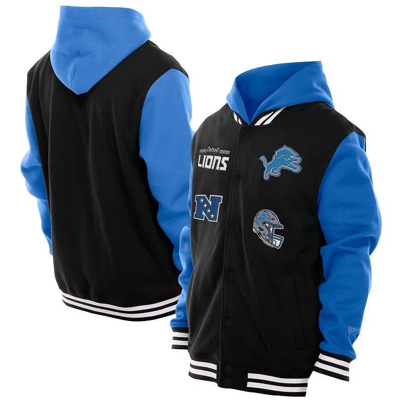 Men's New Era Black Detroit Lions Full-Snap Fleece Hoodie Jacket