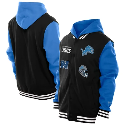 Men's New Era Black Detroit Lions Full-Snap Fleece Hoodie Jacket