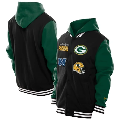 Men's New Era Black Green Bay Packers Full-Snap Fleece Hoodie Jacket