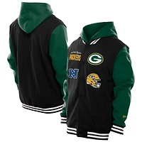 Men's New Era Black Green Bay Packers Full-Snap Fleece Hoodie Jacket