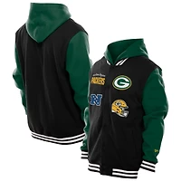 Men's New Era Black Green Bay Packers Full-Snap Fleece Hoodie Jacket