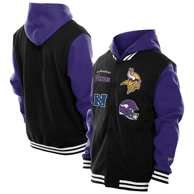 Men's New Era Black Minnesota Vikings Full-Snap Fleece Hoodie Jacket