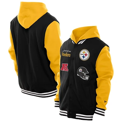 Men's New Era Black Pittsburgh Steelers Full-Snap Fleece Hoodie Jacket