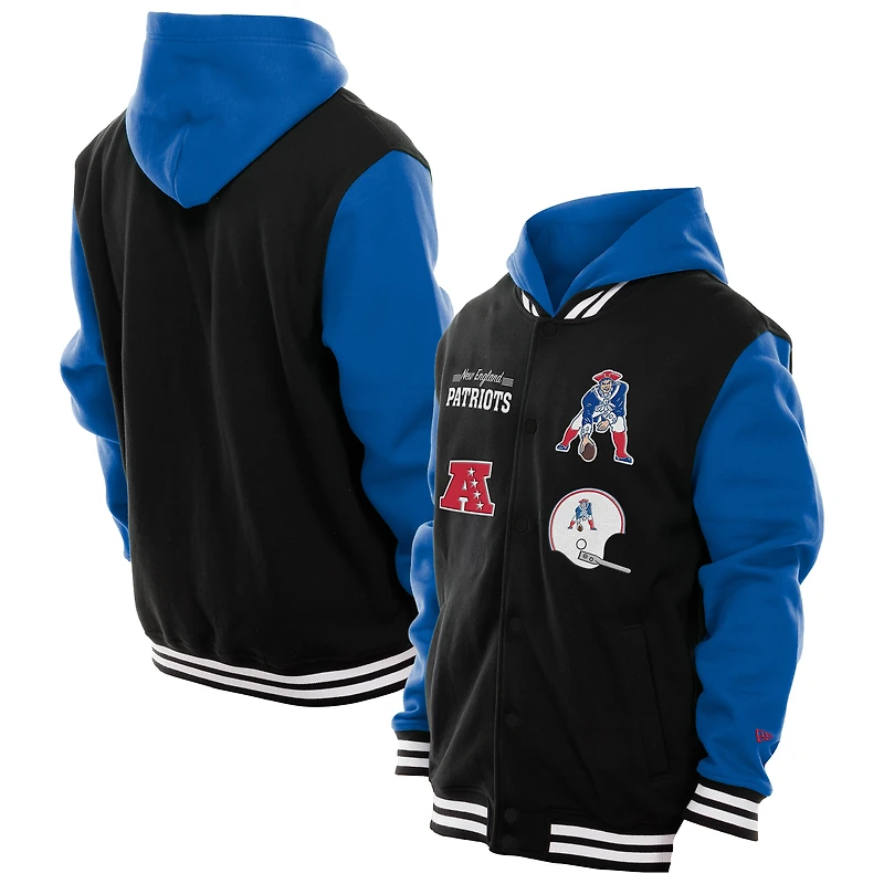 Men's New Era Black England Patriots Full-Snap Fleece Hoodie Jacket