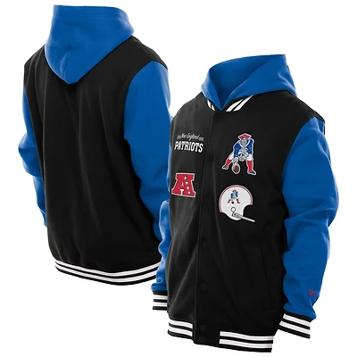 Men's New Era Black England Patriots Full-Snap Fleece Hoodie Jacket