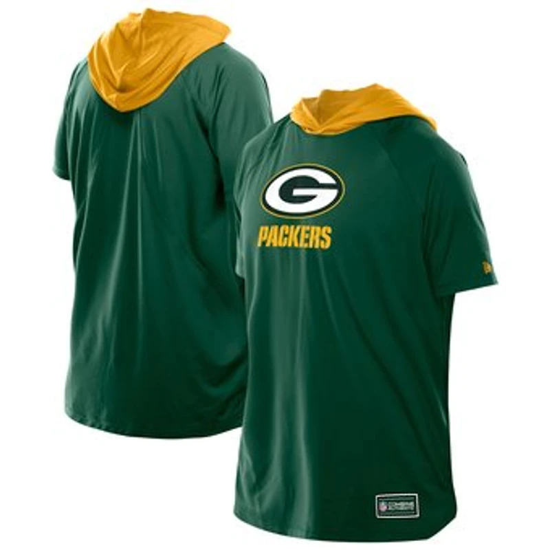 Men's New Era  Green Green Bay Packers Combine Authentic Hooded Raglan Short-Sleeve T-Shirt