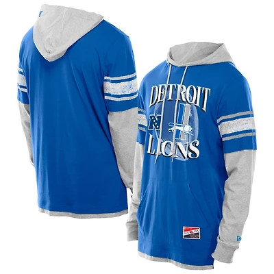 Men's New Era Blue Detroit Lions Twofer Layered Long Sleeve Hoodie T-Shirt