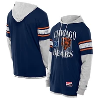 Men's New Era Navy Chicago Bears Twofer Layered Long Sleeve Hoodie T-Shirt