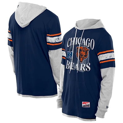 Men's New Era Navy Chicago Bears Twofer Layered Long Sleeve Hoodie T-Shirt