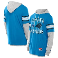 Men's New Era Blue Carolina Panthers Twofer Layered Long Sleeve Hoodie T-Shirt