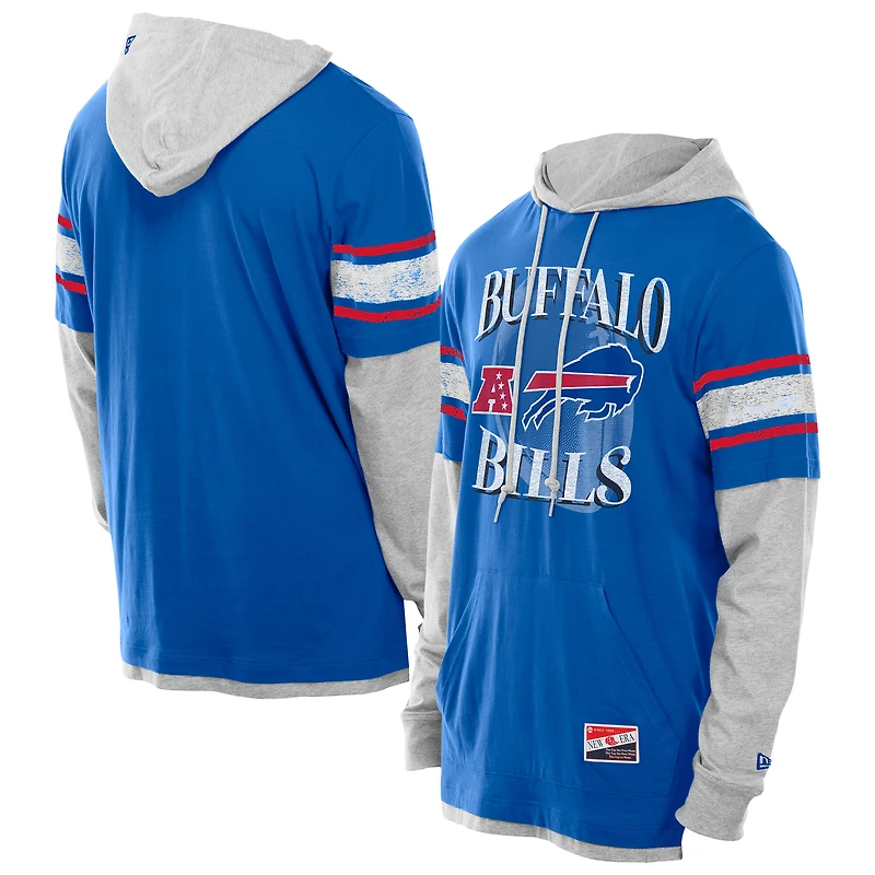 Men's New Era Royal Buffalo Bills Twofer Layered Long Sleeve Hoodie T-Shirt