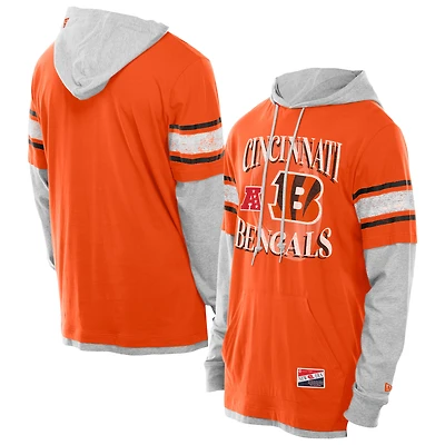 Men's New Era Orange Cincinnati Bengals Twofer Layered Long Sleeve Hoodie T-Shirt