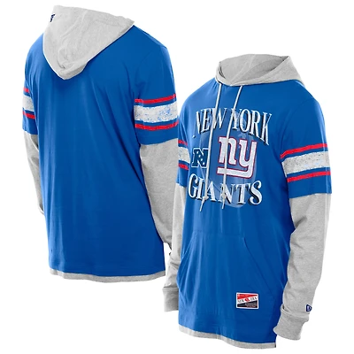 Men's New Era Royal York Giants Twofer Layered Long Sleeve Hoodie T-Shirt