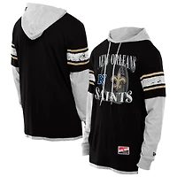 Men's New Era Black Orleans Saints Twofer Layered Long Sleeve Hoodie T-Shirt
