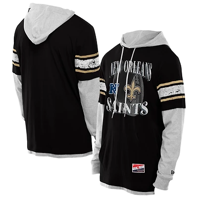 Men's New Era Black Orleans Saints Twofer Layered Long Sleeve Hoodie T-Shirt