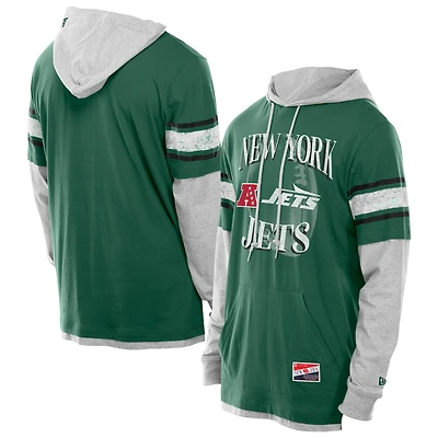 Men's New Era Green York Jets Twofer Layered Long Sleeve Hoodie T-Shirt