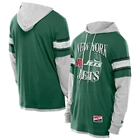 Men's New Era Green York Jets Twofer Layered Long Sleeve Hoodie T-Shirt