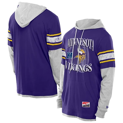 Men's New Era Purple Minnesota Vikings Twofer Layered Long Sleeve Hoodie T-Shirt