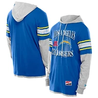 Men's New Era Powder Blue Los Angeles Chargers Twofer Layered Long Sleeve Hoodie T-Shirt
