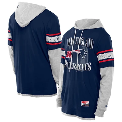 Men's New Era Navy England Patriots Twofer Layered Long Sleeve Hoodie T-Shirt