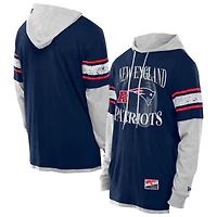 Men's New Era Navy England Patriots Twofer Layered Long Sleeve Hoodie T-Shirt