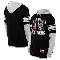Men's New Era Black Las Vegas Raiders Twofer Layered Long Sleeve Hoodie T-Shirt