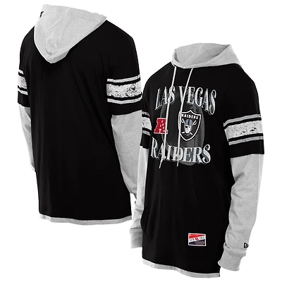 Men's New Era Black Las Vegas Raiders Twofer Layered Long Sleeve Hoodie T-Shirt