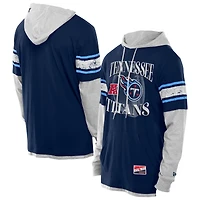 Men's New Era Navy Tennessee Titans Twofer Layered Long Sleeve Hoodie T-Shirt