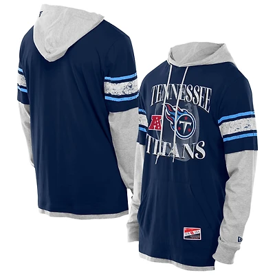 Men's New Era Navy Tennessee Titans Twofer Layered Long Sleeve Hoodie T-Shirt