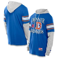 Men's New Era Royal Denver Broncos Twofer Layered Long Sleeve Hoodie T-Shirt