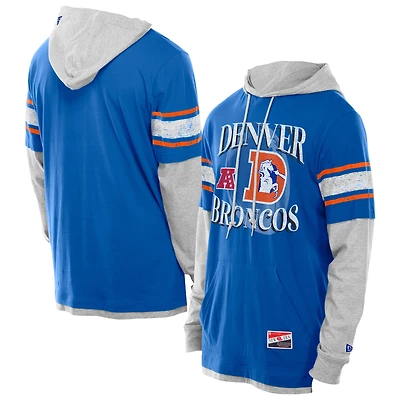 Men's New Era Royal Denver Broncos Twofer Layered Long Sleeve Hoodie T-Shirt