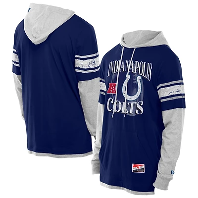 Men's New Era Royal Indianapolis Colts Twofer Layered Long Sleeve Hoodie T-Shirt