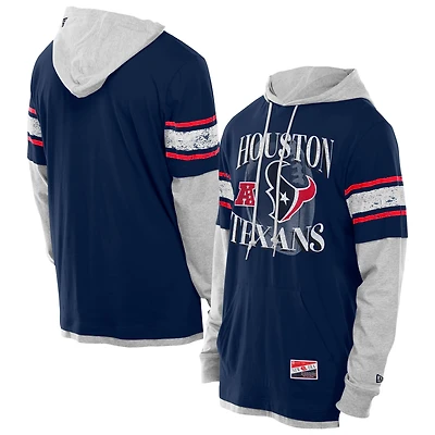Men's New Era Navy Houston Texans Twofer Layered Long Sleeve Hoodie T-Shirt