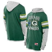 Men's New Era Green Bay Packers Twofer Layered Long Sleeve Hoodie T-Shirt
