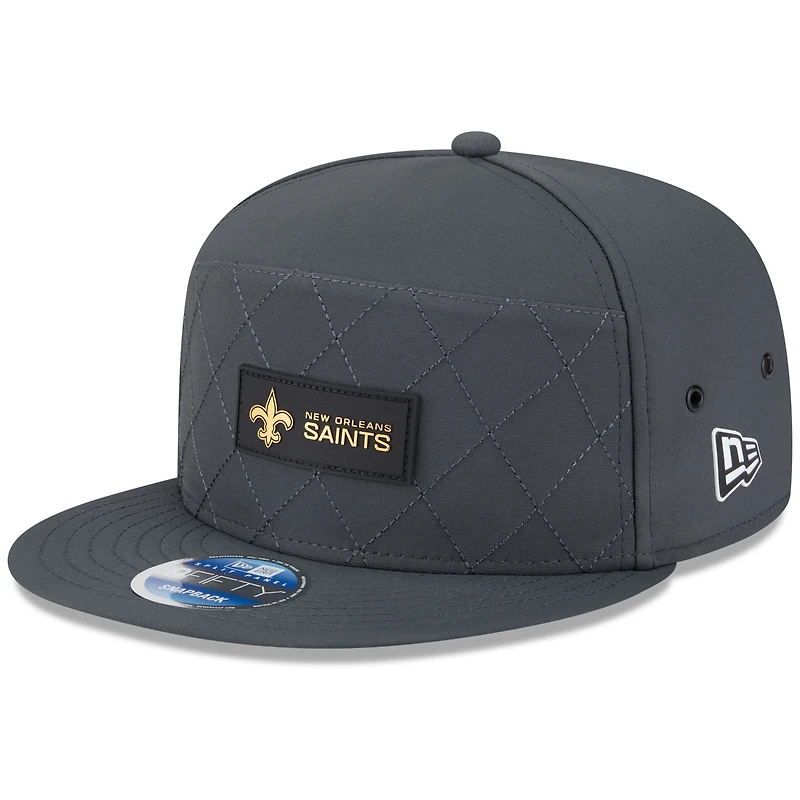 Men's New Era Charcoal New Orleans Saints 2025 Sideline Cold Weather Split Panel 9FIFTY Snapback Hat