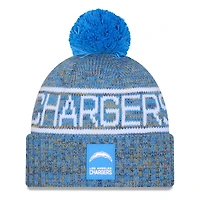 Men's New Era Powder Blue Los Angeles Chargers 2025 Sideline Cold Weather Cuffed Knit Hat with Pom