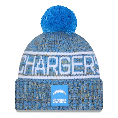 Men's New Era Powder Blue Los Angeles Chargers 2025 Sideline Cold Weather Cuffed Knit Hat with Pom