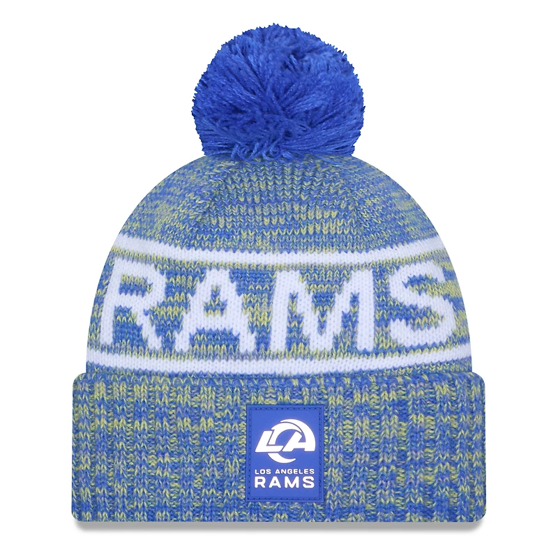 Men's New Era Royal Los Angeles Rams 2025 Sideline Cold Weather Cuffed Knit Hat with Pom