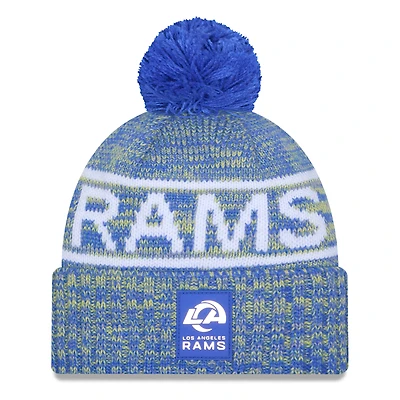Men's New Era Royal Los Angeles Rams 2025 Sideline Cold Weather Cuffed Knit Hat with Pom