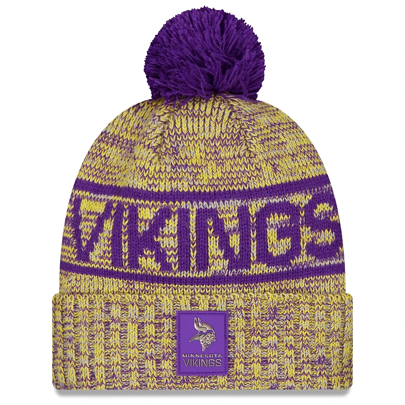 Men's New Era Gold Minnesota Vikings 2025 Sideline Cold Weather Cuffed Knit Hat with Pom