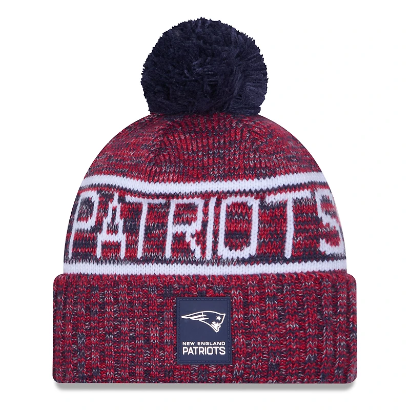 Men's New Era Red New England Patriots 2025 Sideline Cold Weather Cuffed Knit Hat with Pom