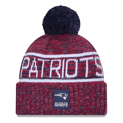 Men's New Era Red New England Patriots 2025 Sideline Cold Weather Cuffed Knit Hat with Pom