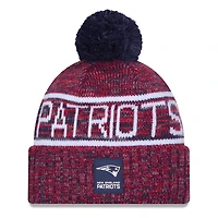 Men's New Era Red New England Patriots 2025 Sideline Cold Weather Cuffed Knit Hat with Pom