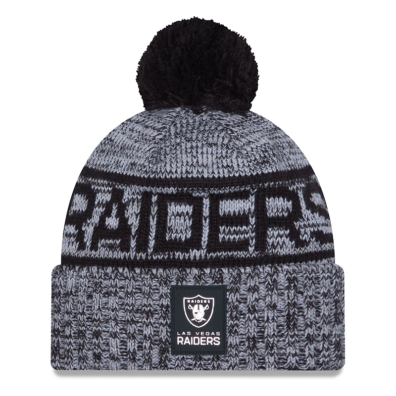 Men's New Era Black Las Vegas Raiders 2025 Sideline Cold Weather Cuffed Knit Hat with Pom
