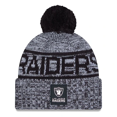Men's New Era Black Las Vegas Raiders 2025 Sideline Cold Weather Cuffed Knit Hat with Pom