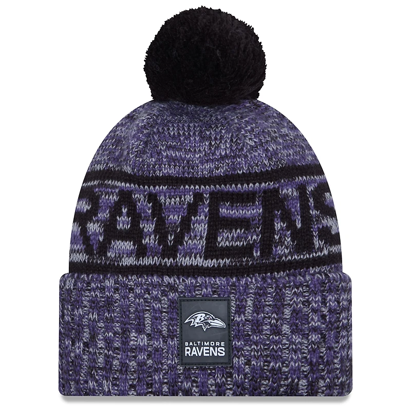 Men's New Era Purple Baltimore Ravens 2025 Sideline Cold Weather Cuffed Knit Hat with Pom