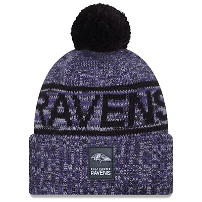 Men's New Era Purple Baltimore Ravens 2025 Sideline Cold Weather Cuffed Knit Hat with Pom
