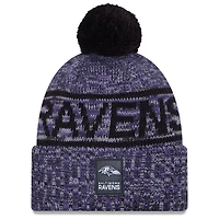 Men's New Era Purple Baltimore Ravens 2025 Sideline Cold Weather Cuffed Knit Hat with Pom
