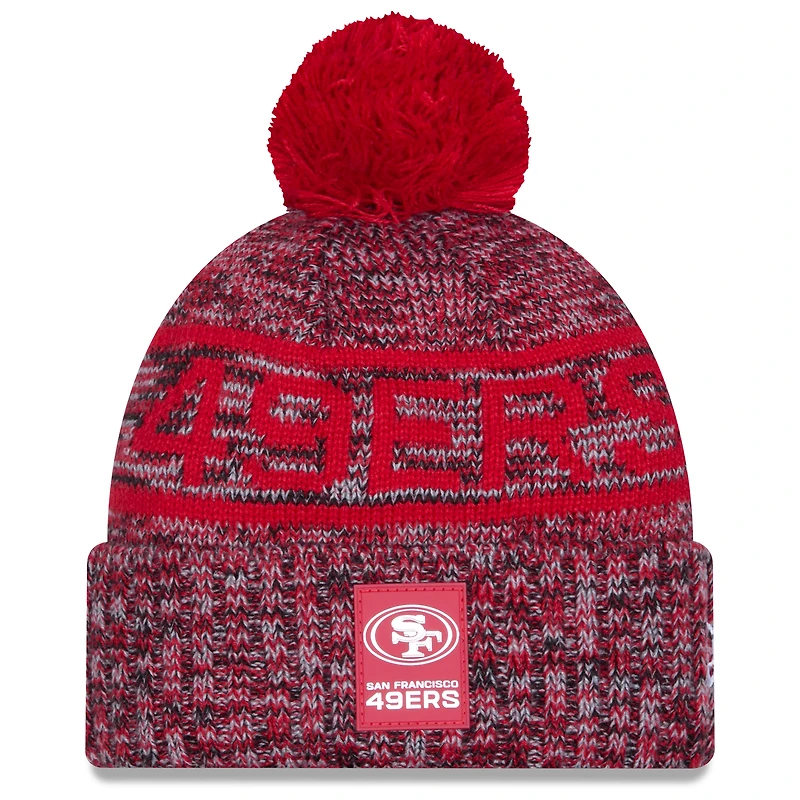 Men's New Era Scarlet San Francisco 49ers 2025 Sideline Cold Weather Cuffed Knit Hat with Pom