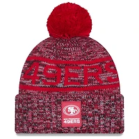 Men's New Era Scarlet San Francisco 49ers 2025 Sideline Cold Weather Cuffed Knit Hat with Pom